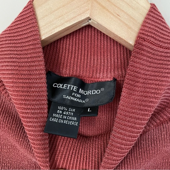 90s/00s 2-piece Colette Mordo Silk Cardigan & Mid-Elbow Length Ribneck Sweater - Picture 3 of 5